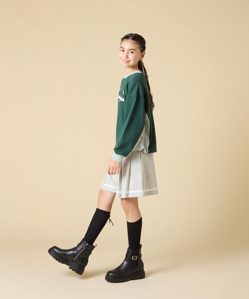KJKLA42039 a.v.v KIDS(アー・ヴェ・ヴェ) [130-160]【切り替えバイカラー/スポーティ】配色切り替えロゴトレーナー グリーン