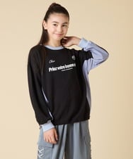 KJKLA42039 a.v.v KIDS(アー・ヴェ・ヴェ) [130-160]【切り替えバイカラー/スポーティ】配色切り替えロゴトレーナー ブラック