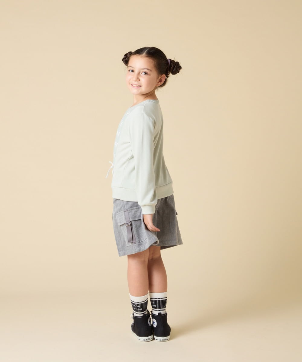 KJKLA46034 a.v.v KIDS(アー・ヴェ・ヴェ) [120-160]【通学にもオススメ/ケーブルニット×裏毛/編み上げリボン】ケーブルニットドッキングトレーナー グリーン