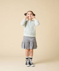 KJKLA46034 a.v.v KIDS(アー・ヴェ・ヴェ) [120-160]【通学にもオススメ/ケーブルニット×裏毛/編み上げリボン】ケーブルニットドッキングトレーナー グリーン