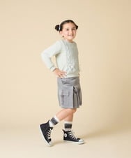 KJKLA46034 a.v.v KIDS(アー・ヴェ・ヴェ) [120-160]【通学にもオススメ/ケーブルニット×裏毛/編み上げリボン】ケーブルニットドッキングトレーナー グリーン