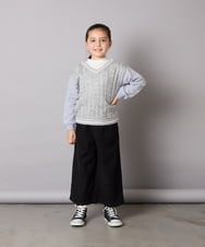 KJKLA52034 a.v.v KIDS(アー・ヴェ・ヴェ) [120-160]配色ラインケーブルニットドッキングトレーナー ライトグレー