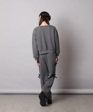 KJLAD01049 a.v.v KIDS(アー・ヴェ・ヴェ) [130-160]【裏起毛/ゆったりストレート/韓国コーデが叶う】サイドリボンスウェットパンツ ダークグレー
