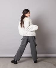 KJLAD01049 a.v.v KIDS(アー・ヴェ・ヴェ) [130-160]【裏起毛/ゆったりストレート/韓国コーデが叶う】サイドリボンスウェットパンツ ダークグレー