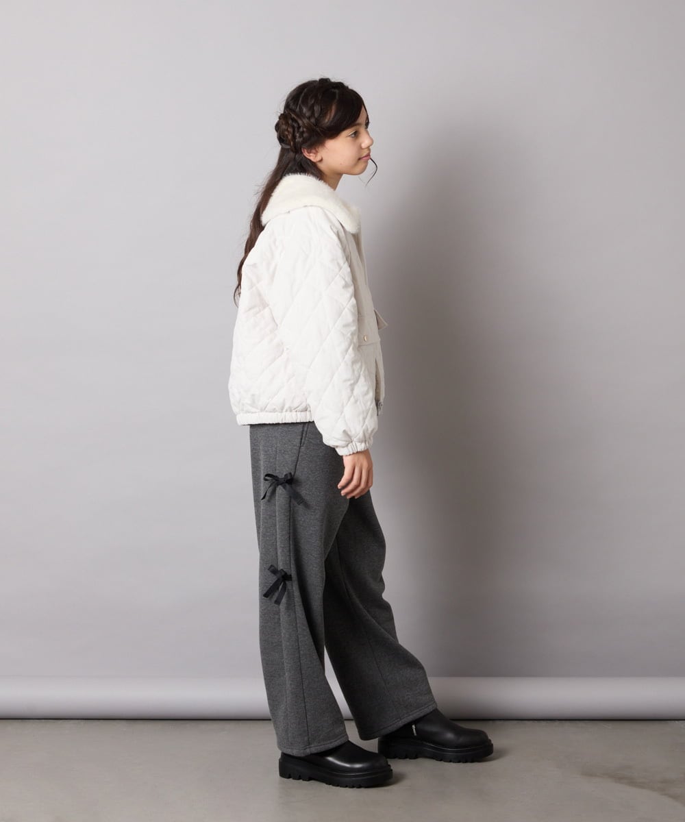 KJLAD01049 a.v.v KIDS(アー・ヴェ・ヴェ) [130-160]【裏起毛/ゆったりストレート/韓国コーデが叶う】サイドリボンスウェットパンツ ダークグレー