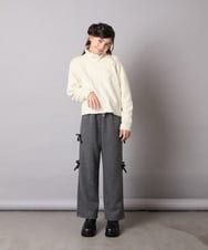 KJLAD01049 a.v.v KIDS(アー・ヴェ・ヴェ) [130-160]【裏起毛/ゆったりストレート/韓国コーデが叶う】サイドリボンスウェットパンツ ダークグレー
