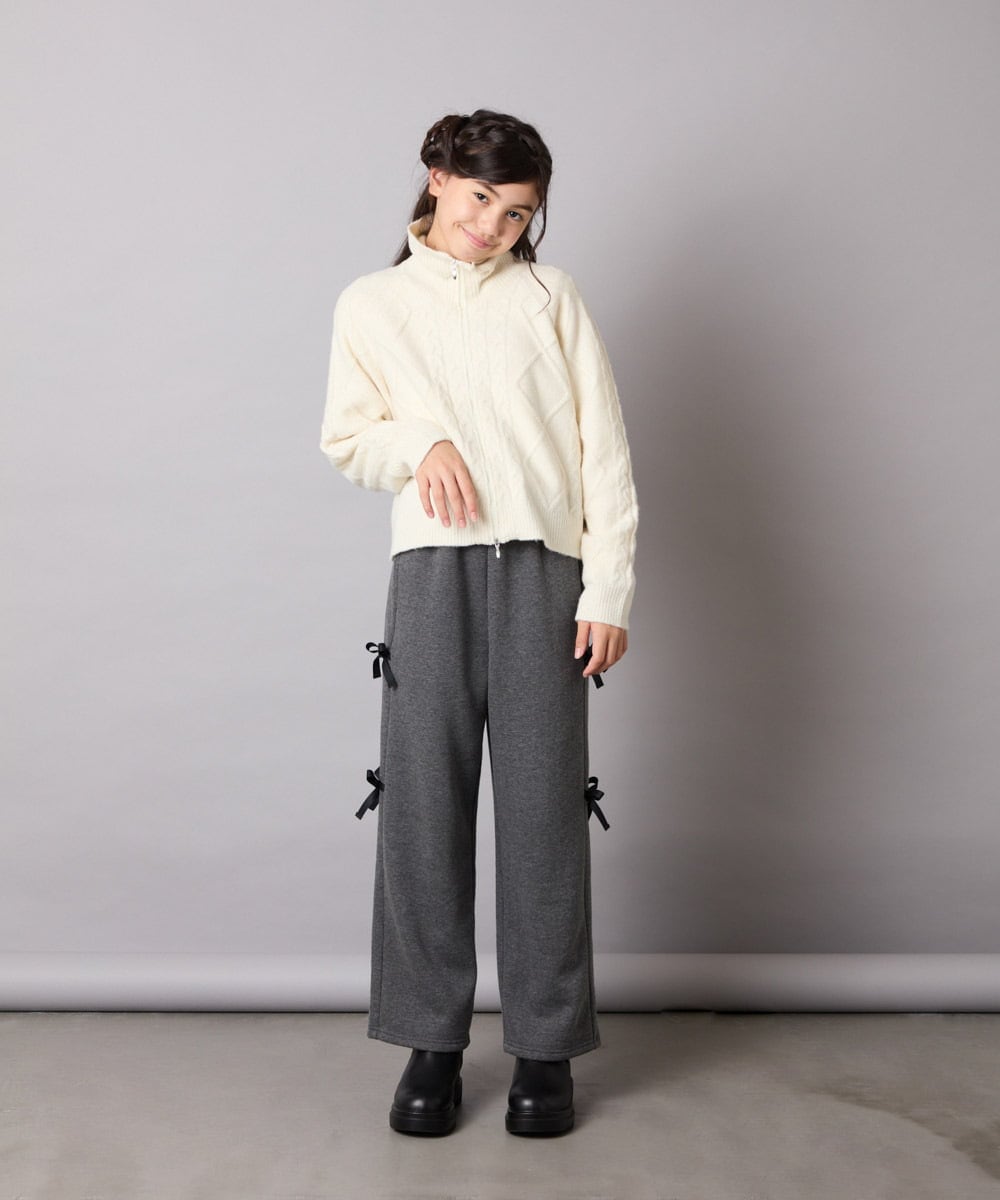KJLAD01049 a.v.v KIDS(アー・ヴェ・ヴェ) [130-160]【裏起毛/ゆったりストレート/韓国コーデが叶う】サイドリボンスウェットパンツ ダークグレー