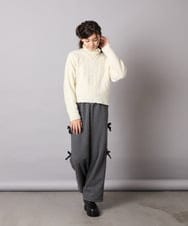 KJLAD01049 a.v.v KIDS(アー・ヴェ・ヴェ) [130-160]【裏起毛/ゆったりストレート/韓国コーデが叶う】サイドリボンスウェットパンツ ダークグレー