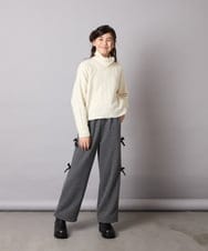KJLAD01049 a.v.v KIDS(アー・ヴェ・ヴェ) [130-160]【裏起毛/ゆったりストレート/韓国コーデが叶う】サイドリボンスウェットパンツ ダークグレー