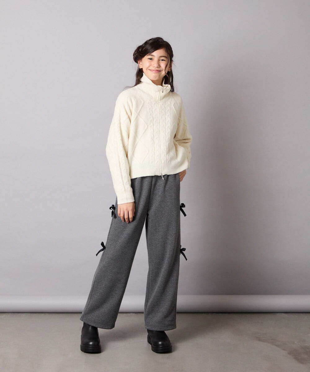 KJLAD01049 a.v.v KIDS(アー・ヴェ・ヴェ) [130-160]【裏起毛/ゆったりストレート/韓国コーデが叶う】サイドリボンスウェットパンツ ダークグレー