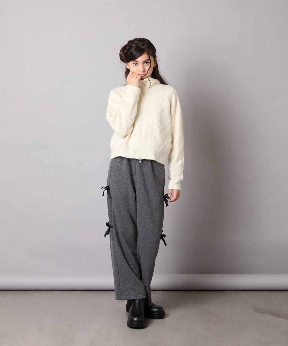 KJLAD01049 a.v.v KIDS(アー・ヴェ・ヴェ) [130-160]【裏起毛/ゆったりストレート/韓国コーデが叶う】サイドリボンスウェットパンツ ダークグレー