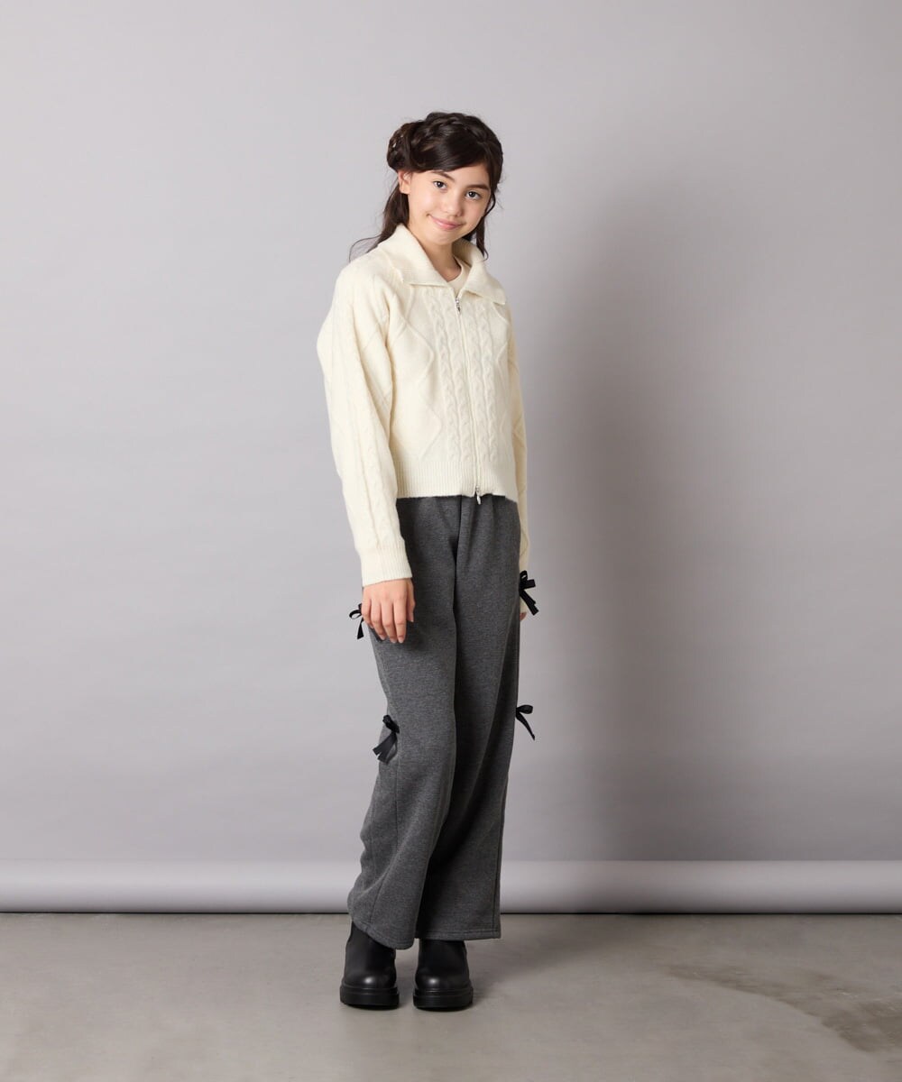 KJLAD01049 a.v.v KIDS(アー・ヴェ・ヴェ) [130-160]【裏起毛/ゆったりストレート/韓国コーデが叶う】サイドリボンスウェットパンツ ダークグレー