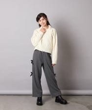 KJLAD01049 a.v.v KIDS(アー・ヴェ・ヴェ) [130-160]【裏起毛/ゆったりストレート/韓国コーデが叶う】サイドリボンスウェットパンツ ダークグレー