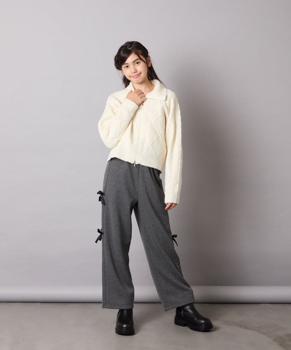 KJLAD01049 a.v.v KIDS(アー・ヴェ・ヴェ) [130-160]【裏起毛/ゆったりストレート/韓国コーデが叶う】サイドリボンスウェットパンツ ダークグレー
