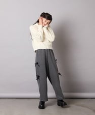 KJLAD01049 a.v.v KIDS(アー・ヴェ・ヴェ) [130-160]【裏起毛/ゆったりストレート/韓国コーデが叶う】サイドリボンスウェットパンツ ダークグレー