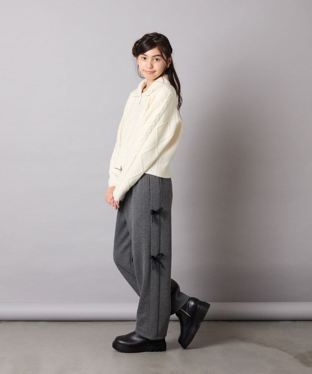KJLAD01049 a.v.v KIDS(アー・ヴェ・ヴェ) [130-160]【裏起毛/ゆったりストレート/韓国コーデが叶う】サイドリボンスウェットパンツ ダークグレー
