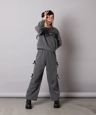 KJLAD01049 a.v.v KIDS(アー・ヴェ・ヴェ) [130-160]【裏起毛/ゆったりストレート/韓国コーデが叶う】サイドリボンスウェットパンツ ダークグレー