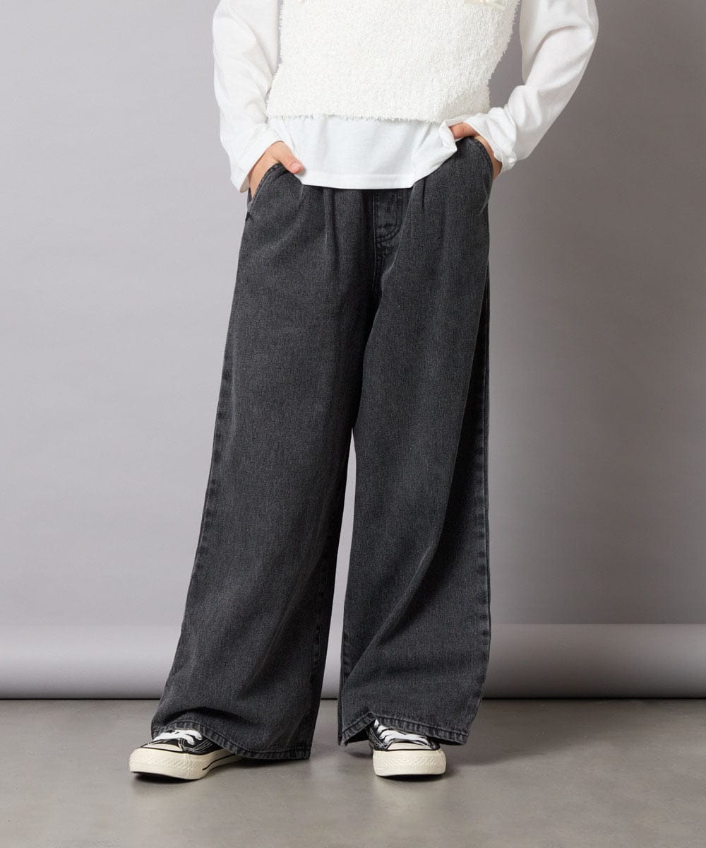 KJLAD32039 a.v.v KIDS(アー・ヴェ・ヴェ) [120-160]ケミカルデニムワイドパンツ ダークグレー