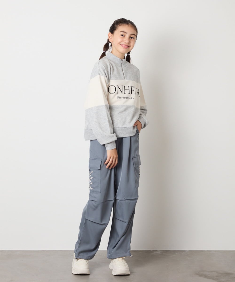KJLAD37049 a.v.v KIDS(アー・ヴェ・ヴェ) 【大人気！/追加生産/裾が絞れる】[130-160]サイドレースアップカーゴパンツ ライトブルー