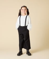 KJLAD40039 a.v.v KIDS(アー・ヴェ・ヴェ) [120-160]【人気の定番パンツ/通学にもオススメ/後ろゴムで楽ちん/取り外し可能サスペンダー】サス付きワイドパンツ ブラック