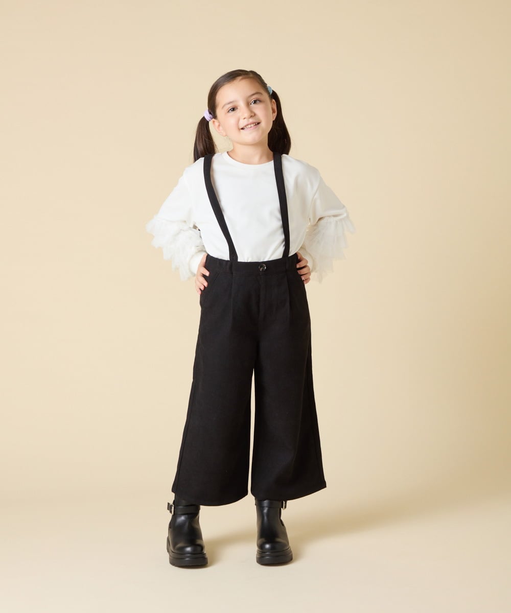 KJLAD40039 a.v.v KIDS(アー・ヴェ・ヴェ) [120-160]【人気の定番パンツ/通学にもオススメ/後ろゴムで楽ちん/取り外し可能サスペンダー】サス付きワイドパンツ ブラック