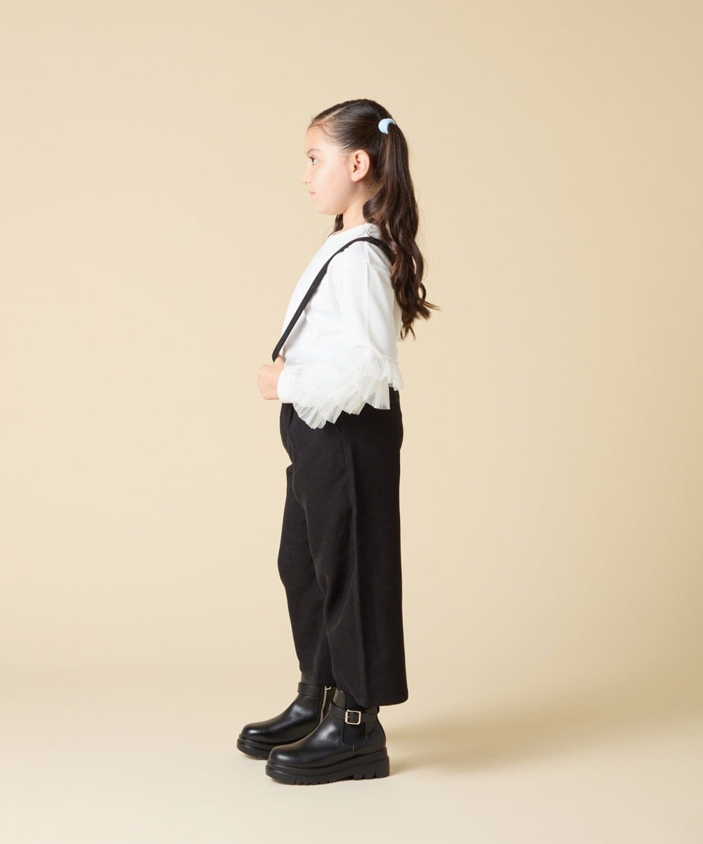 KJLAD40039 a.v.v KIDS(アー・ヴェ・ヴェ) [120-160]【人気の定番パンツ/通学にもオススメ/後ろゴムで楽ちん/取り外し可能サスペンダー】サス付きワイドパンツ ブラック