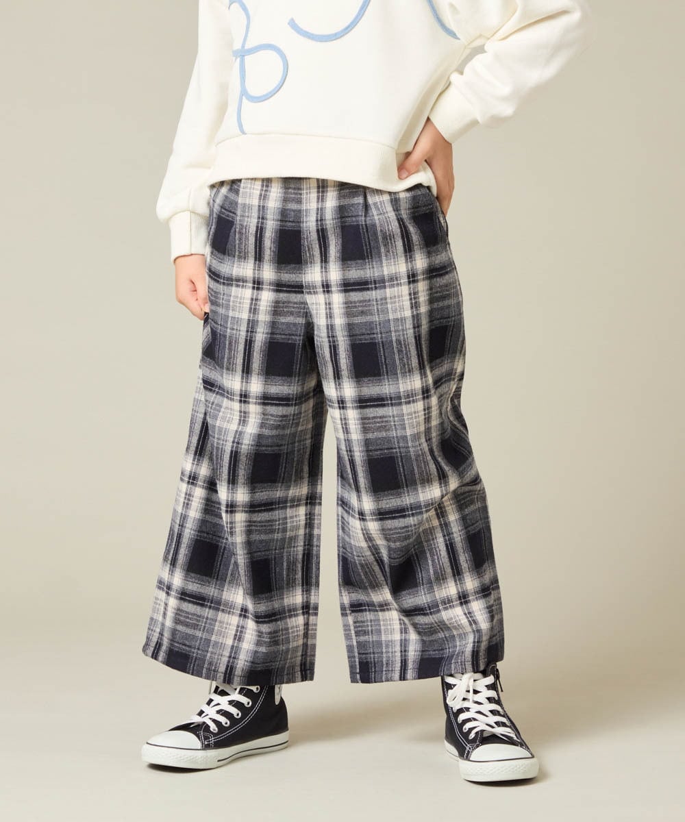 KJLAD41039 a.v.v KIDS(アー・ヴェ・ヴェ) [120-160]【定番人気！/取り外し可能サスペンダー/後ろゴムで楽ちん】サス付きチェックワイドパンツ ネイビー