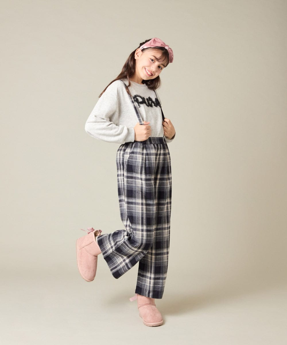 KJLAD41039 a.v.v KIDS(アー・ヴェ・ヴェ) [120-160]【定番人気！/取り外し可能サスペンダー/後ろゴムで楽ちん】サス付きチェックワイドパンツ ネイビー