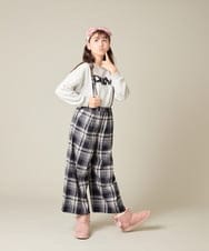 KJLAD41039 a.v.v KIDS(アー・ヴェ・ヴェ) [120-160]【定番人気！/取り外し可能サスペンダー/後ろゴムで楽ちん】サス付きチェックワイドパンツ ネイビー