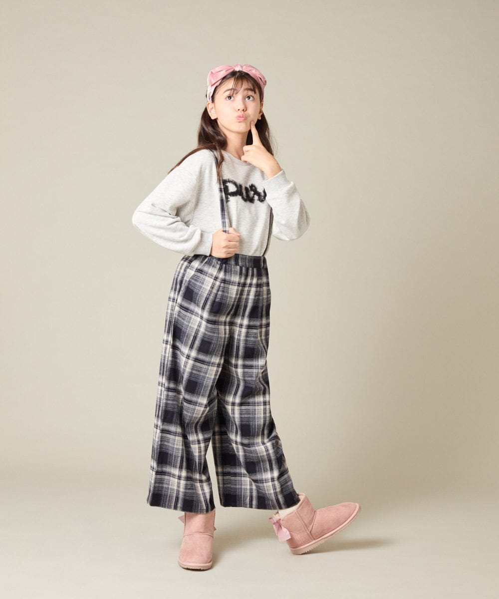 KJLAD41039 a.v.v KIDS(アー・ヴェ・ヴェ) [120-160]【定番人気！/取り外し可能サスペンダー/後ろゴムで楽ちん】サス付きチェックワイドパンツ ネイビー