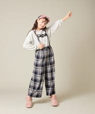 KJLAD41039 a.v.v KIDS(アー・ヴェ・ヴェ) [120-160]【定番人気！/取り外し可能サスペンダー/後ろゴムで楽ちん】サス付きチェックワイドパンツ ネイビー