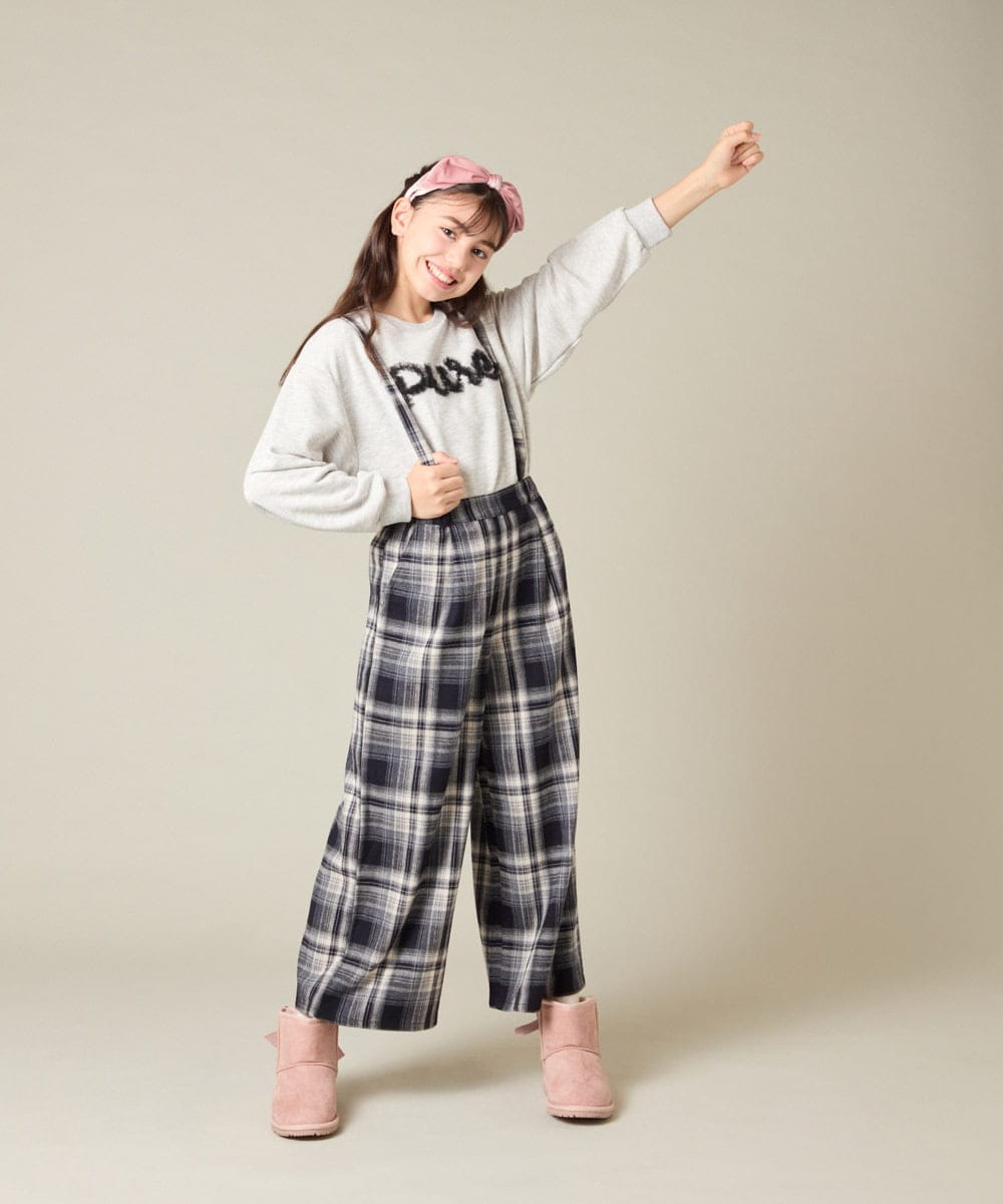 KJLAD41039 a.v.v KIDS(アー・ヴェ・ヴェ) [120-160]【定番人気！/取り外し可能サスペンダー/後ろゴムで楽ちん】サス付きチェックワイドパンツ ネイビー