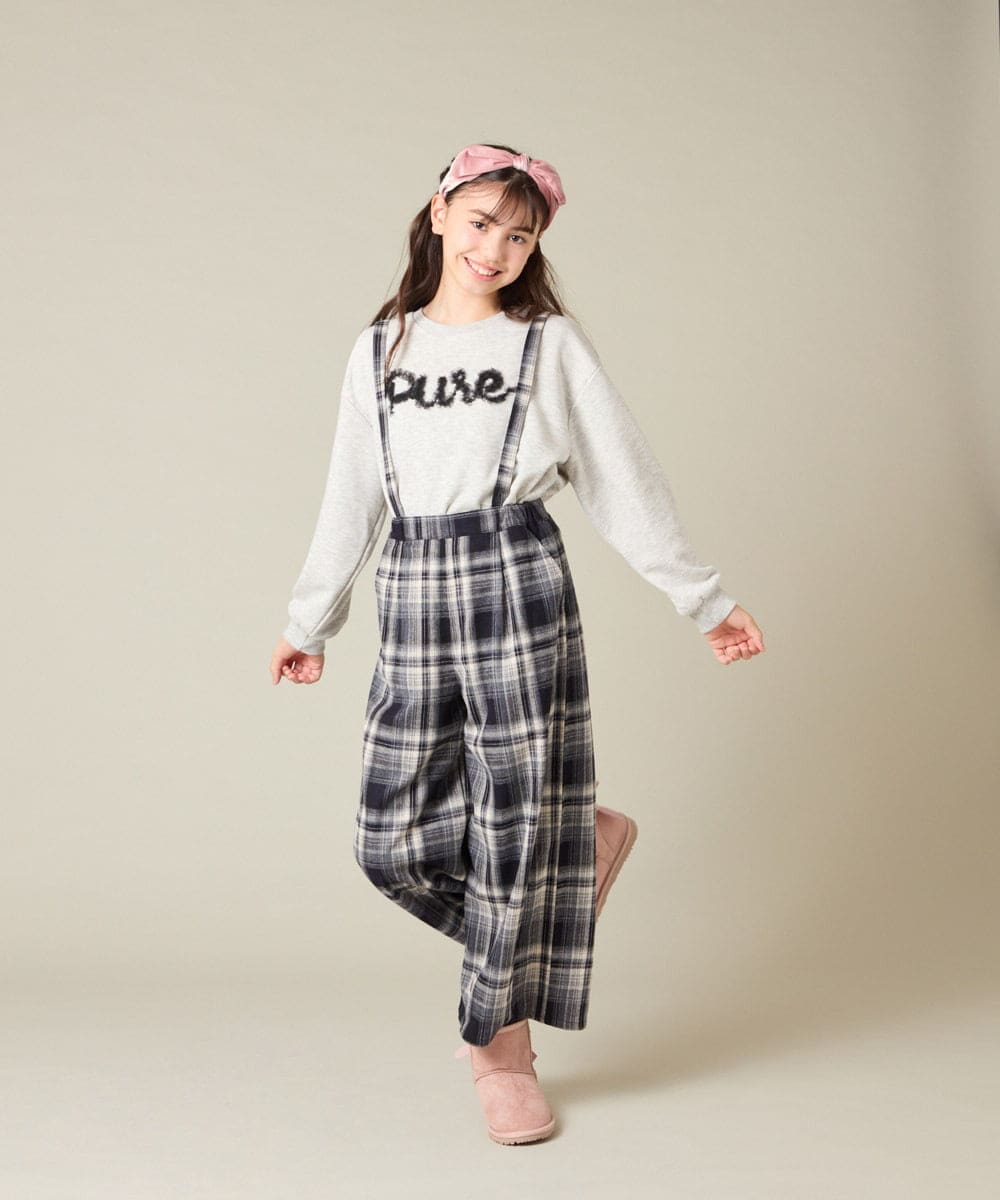 KJLAD41039 a.v.v KIDS(アー・ヴェ・ヴェ) [120-160]【定番人気！/取り外し可能サスペンダー/後ろゴムで楽ちん】サス付きチェックワイドパンツ ネイビー
