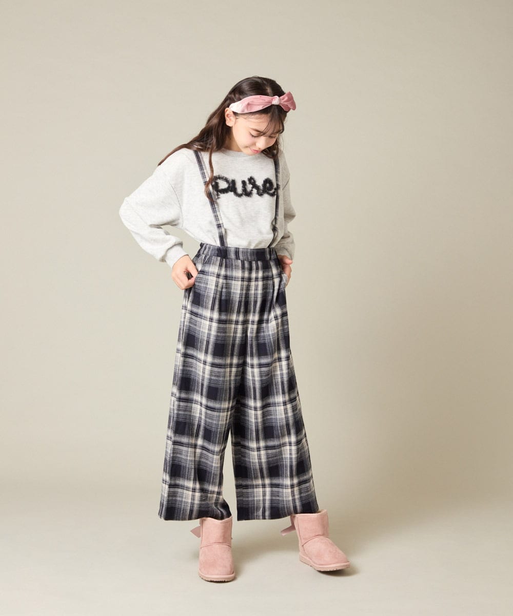 KJLAD41039 a.v.v KIDS(アー・ヴェ・ヴェ) [120-160]【定番人気！/取り外し可能サスペンダー/後ろゴムで楽ちん】サス付きチェックワイドパンツ ネイビー