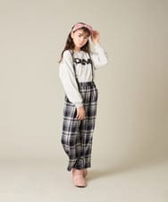 KJLAD41039 a.v.v KIDS(アー・ヴェ・ヴェ) [120-160]【定番人気！/取り外し可能サスペンダー/後ろゴムで楽ちん】サス付きチェックワイドパンツ ネイビー