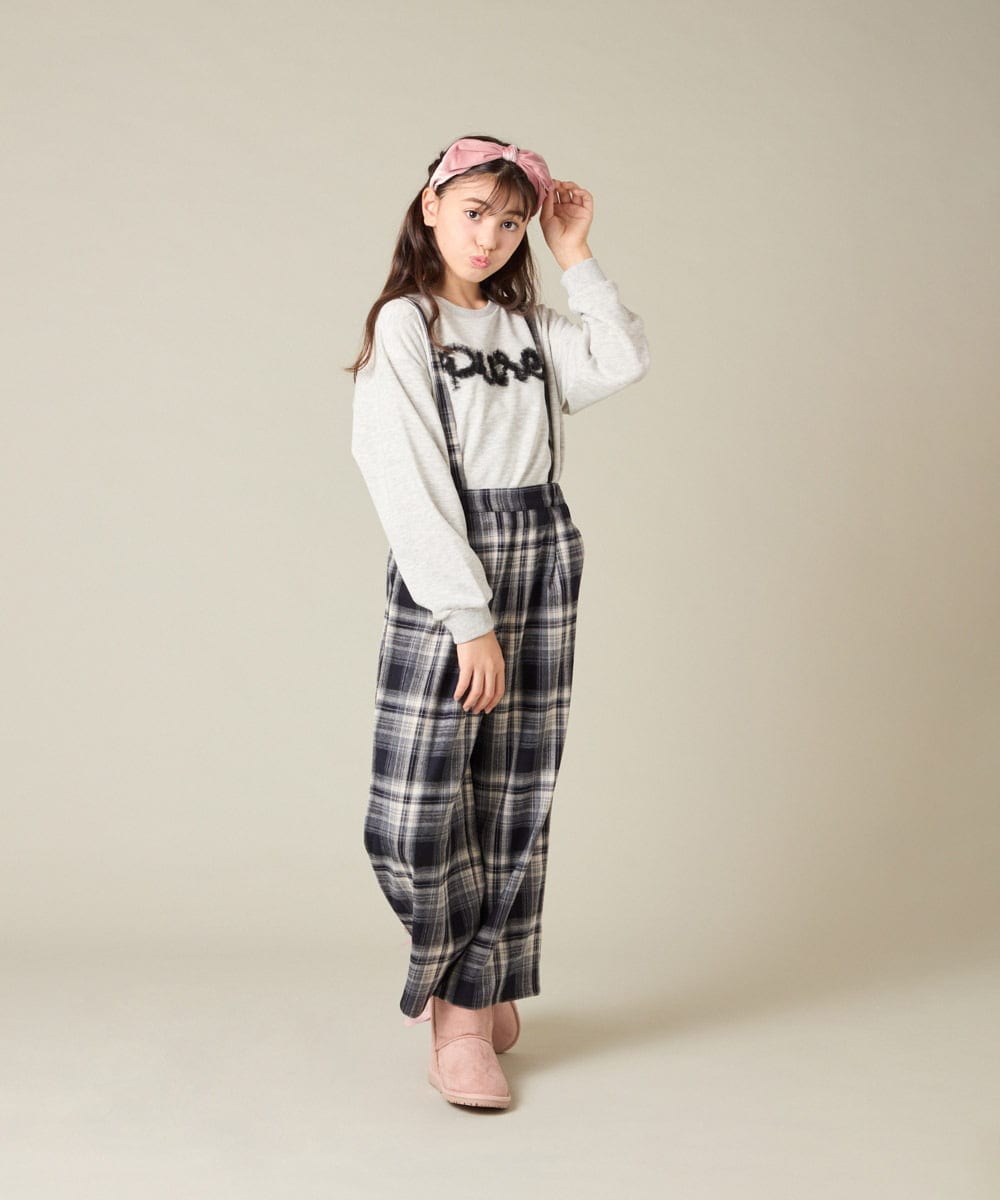 KJLAD41039 a.v.v KIDS(アー・ヴェ・ヴェ) [120-160]【定番人気！/取り外し可能サスペンダー/後ろゴムで楽ちん】サス付きチェックワイドパンツ ネイビー