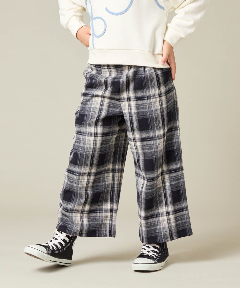 KJLAD41039 a.v.v KIDS(アー・ヴェ・ヴェ) [120-160]【定番人気！/取り外し可能サスペンダー/後ろゴムで楽ちん】サス付きチェックワイドパンツ ネイビー