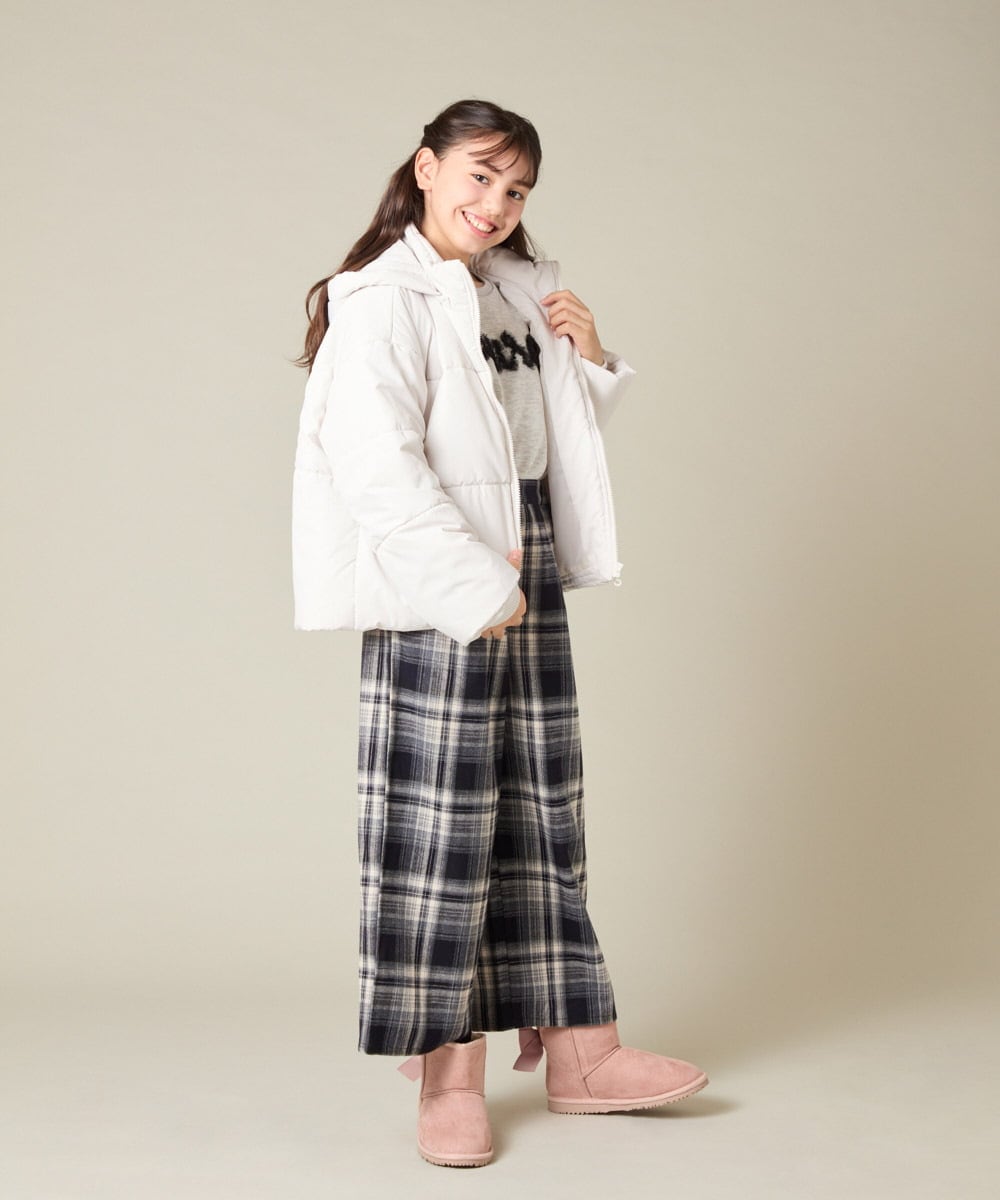 KJLAD41039 a.v.v KIDS(アー・ヴェ・ヴェ) [120-160]【定番人気！/取り外し可能サスペンダー/後ろゴムで楽ちん】サス付きチェックワイドパンツ ネイビー