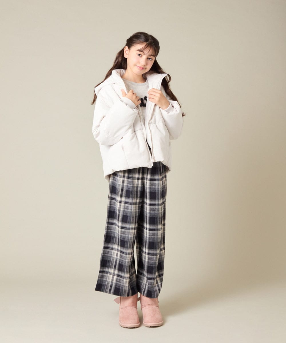 KJLAD41039 a.v.v KIDS(アー・ヴェ・ヴェ) [120-160]【定番人気！/取り外し可能サスペンダー/後ろゴムで楽ちん】サス付きチェックワイドパンツ ネイビー