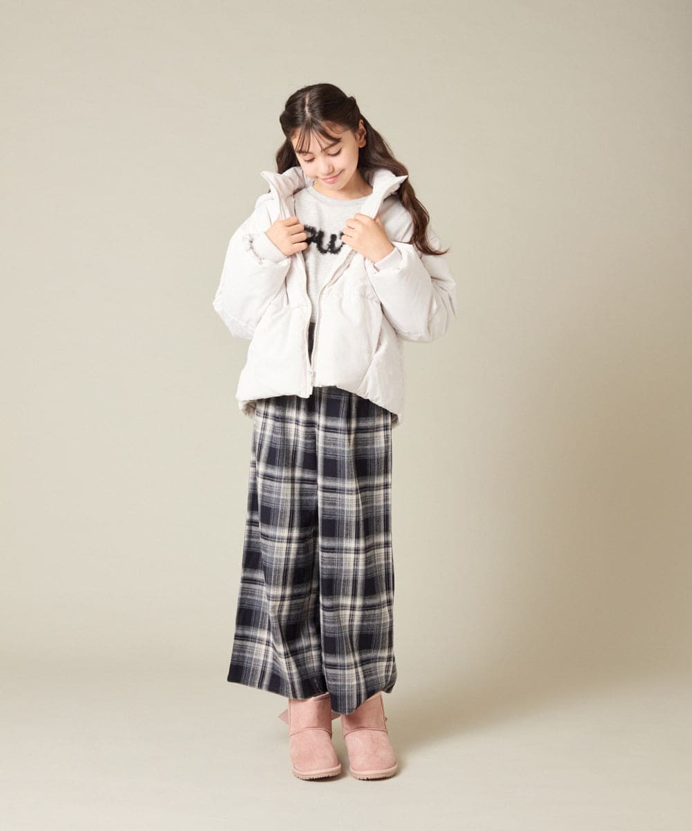 KJLAD41039 a.v.v KIDS(アー・ヴェ・ヴェ) [120-160]【定番人気！/取り外し可能サスペンダー/後ろゴムで楽ちん】サス付きチェックワイドパンツ ネイビー