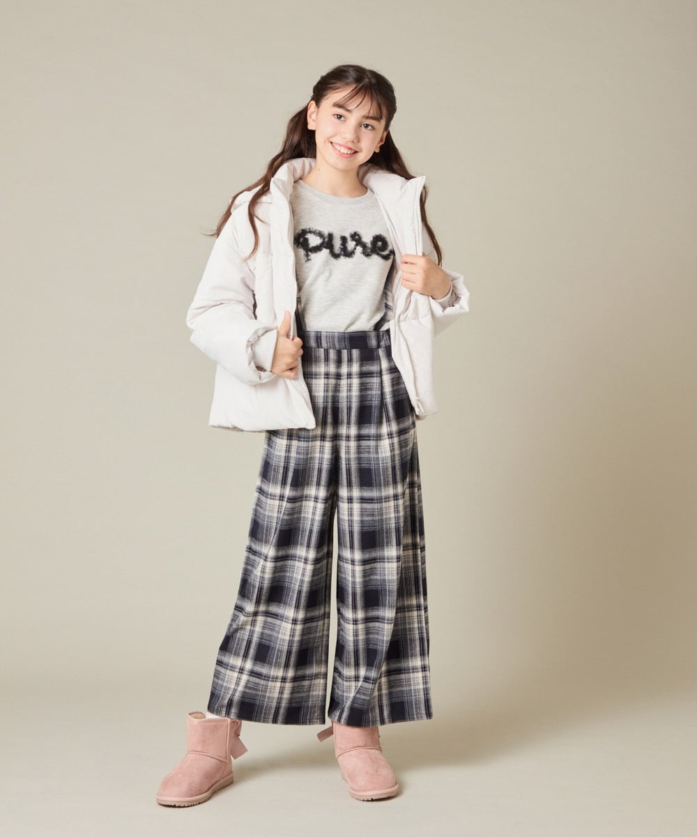 KJLAD41039 a.v.v KIDS(アー・ヴェ・ヴェ) [120-160]【定番人気！/取り外し可能サスペンダー/後ろゴムで楽ちん】サス付きチェックワイドパンツ ネイビー
