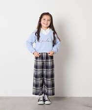 KJLAD41039 a.v.v KIDS(アー・ヴェ・ヴェ) [120-160]【定番人気！/取り外し可能サスペンダー/後ろゴムで楽ちん】サス付きチェックワイドパンツ ネイビー
