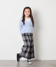 KJLAD41039 a.v.v KIDS(アー・ヴェ・ヴェ) [120-160]【定番人気！/取り外し可能サスペンダー/後ろゴムで楽ちん】サス付きチェックワイドパンツ ネイビー