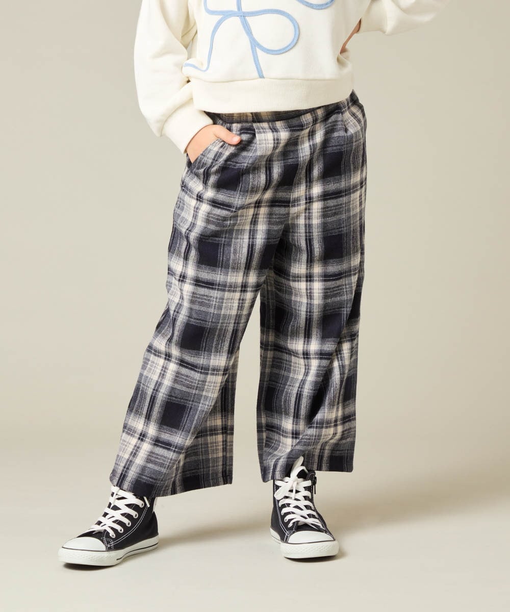 KJLAD41039 a.v.v KIDS(アー・ヴェ・ヴェ) [120-160]【定番人気！/取り外し可能サスペンダー/後ろゴムで楽ちん】サス付きチェックワイドパンツ ネイビー