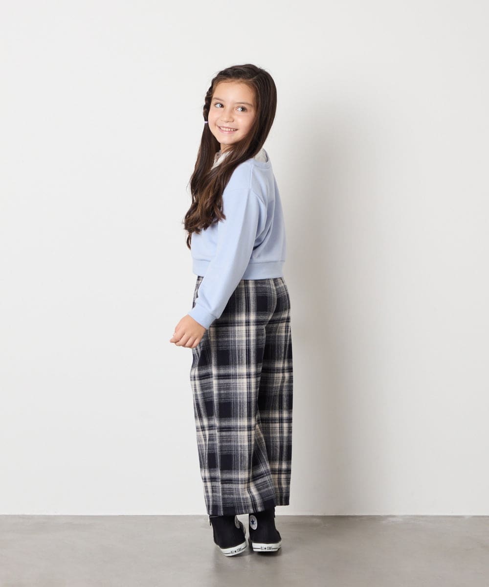 KJLAD41039 a.v.v KIDS(アー・ヴェ・ヴェ) [120-160]【定番人気！/取り外し可能サスペンダー/後ろゴムで楽ちん】サス付きチェックワイドパンツ ネイビー
