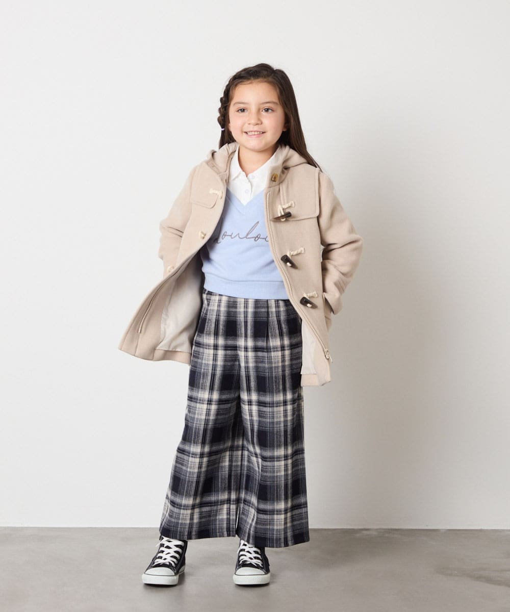 KJLAD41039 a.v.v KIDS(アー・ヴェ・ヴェ) [120-160]【定番人気！/取り外し可能サスペンダー/後ろゴムで楽ちん】サス付きチェックワイドパンツ ネイビー