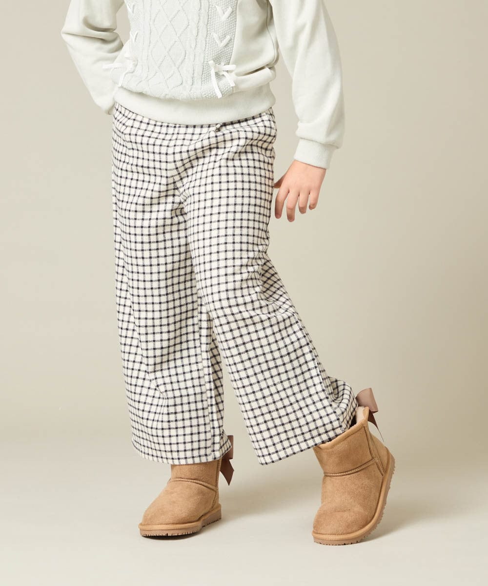 KJLAD41039 a.v.v KIDS(アー・ヴェ・ヴェ) [120-160]【定番人気！/取り外し可能サスペンダー/後ろゴムで楽ちん】サス付きチェックワイドパンツ ネイビー