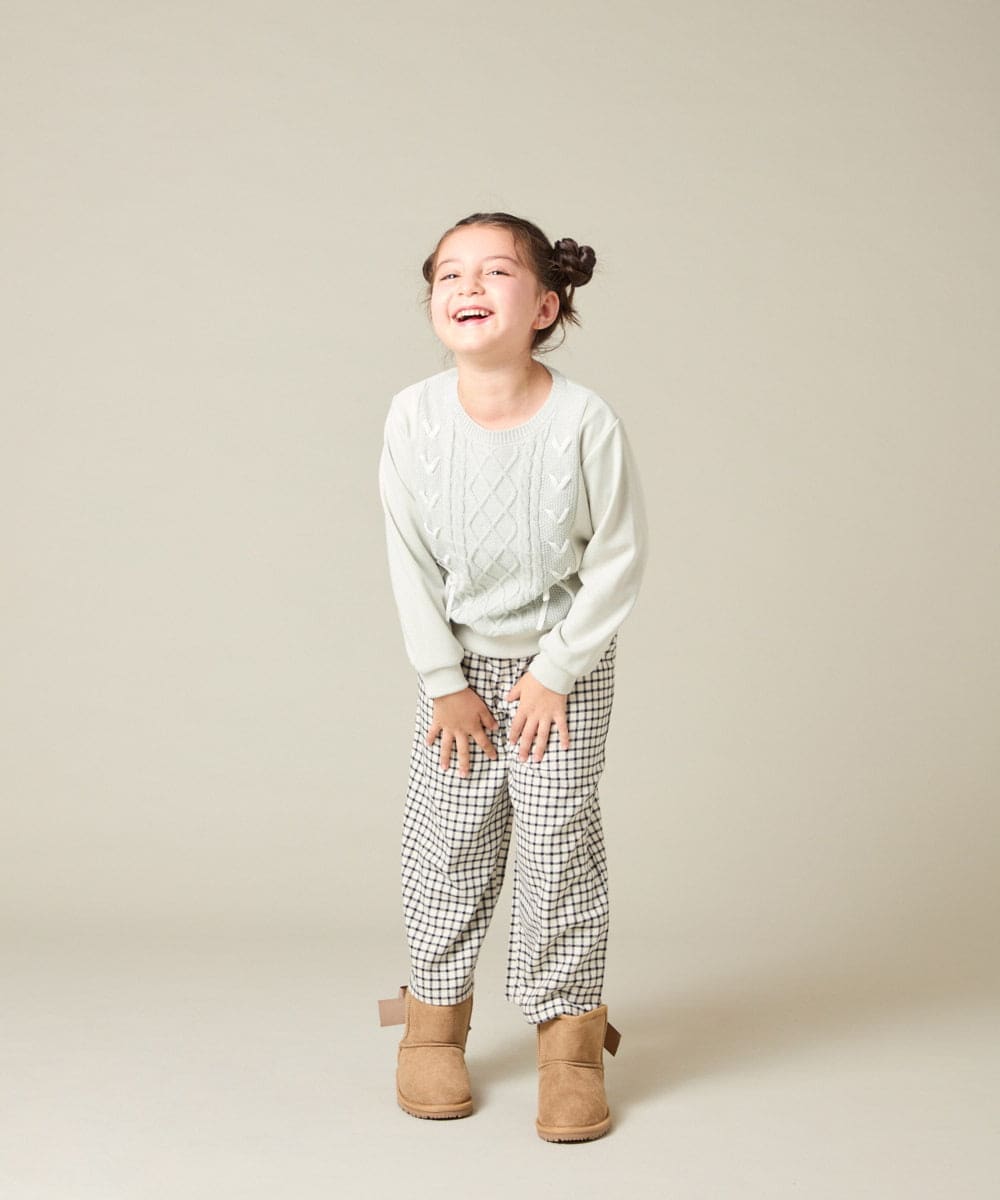 KJLAD41039 a.v.v KIDS(アー・ヴェ・ヴェ) [120-160]【定番人気！/取り外し可能サスペンダー/後ろゴムで楽ちん】サス付きチェックワイドパンツ ネイビー