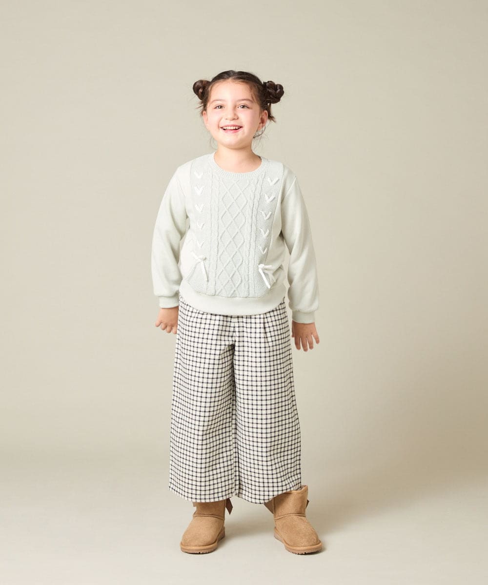 KJLAD41039 a.v.v KIDS(アー・ヴェ・ヴェ) [120-160]【定番人気！/取り外し可能サスペンダー/後ろゴムで楽ちん】サス付きチェックワイドパンツ ネイビー
