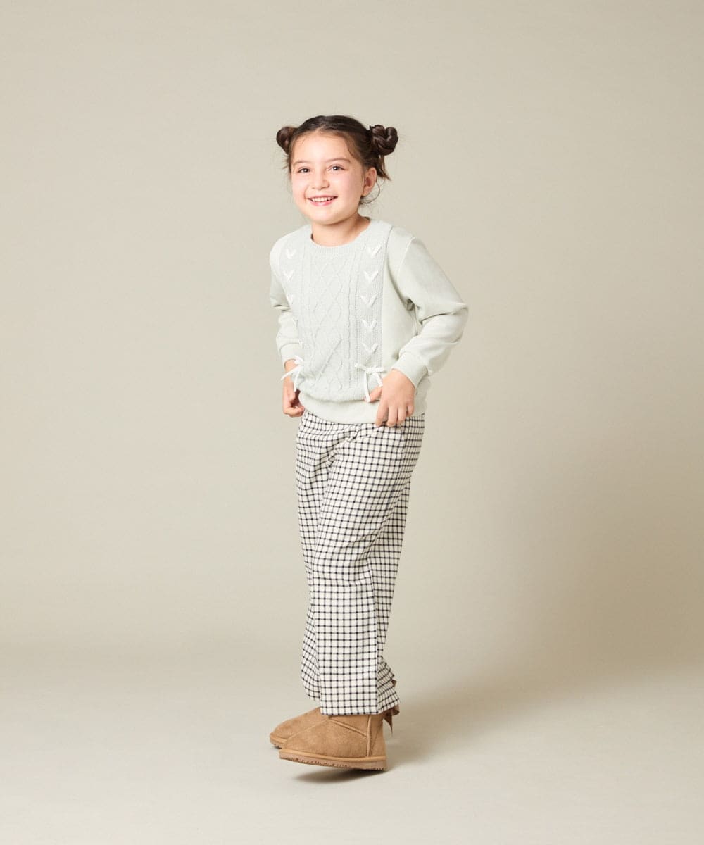 KJLAD41039 a.v.v KIDS(アー・ヴェ・ヴェ) [120-160]【定番人気！/取り外し可能サスペンダー/後ろゴムで楽ちん】サス付きチェックワイドパンツ ネイビー